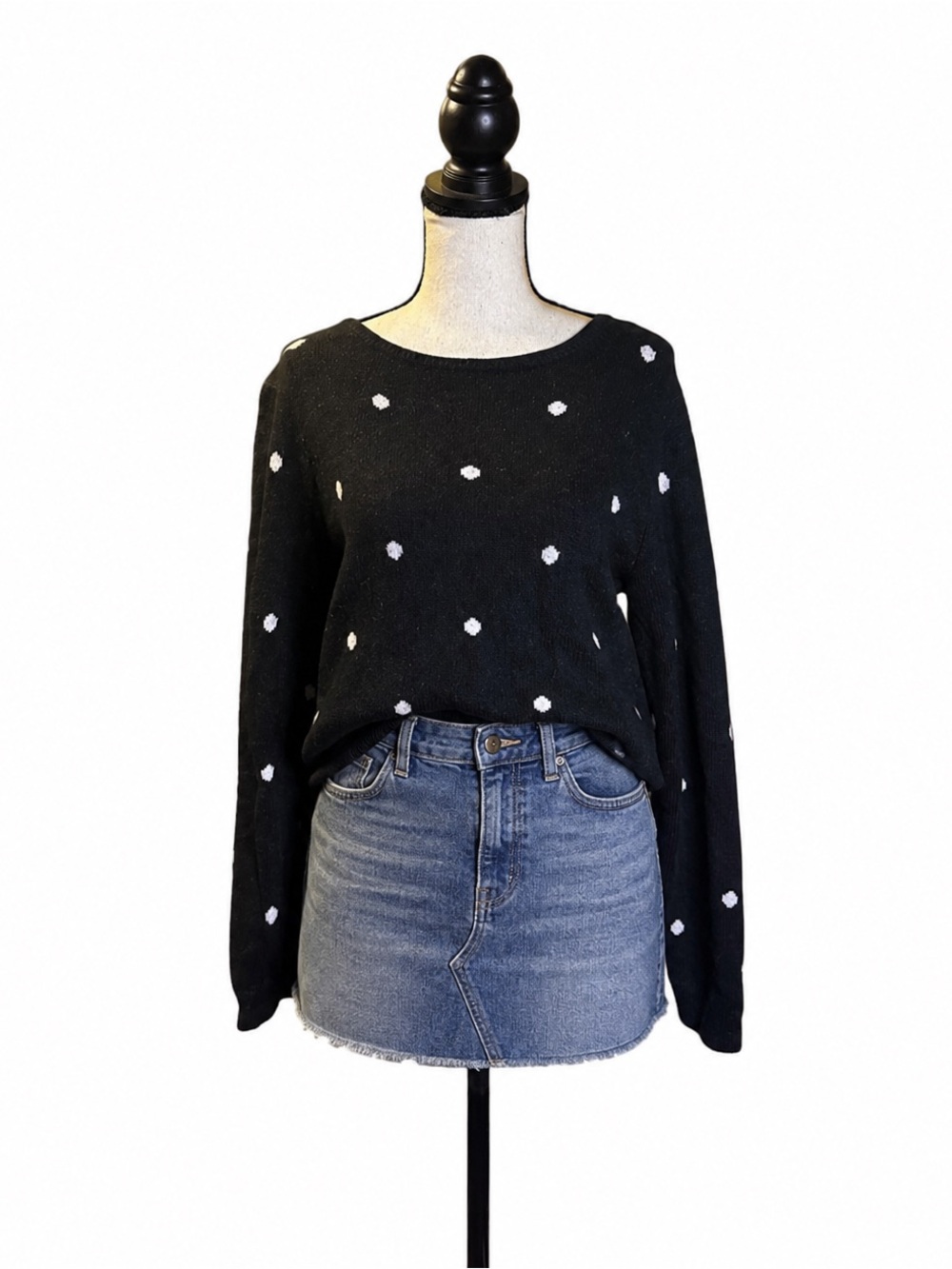 L.O.G.G Y2K Black and White Polka Dot Knit Sweater XS